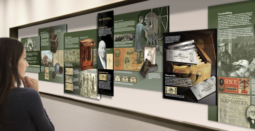 PMorgan’s History of Currency historical exhibit design.