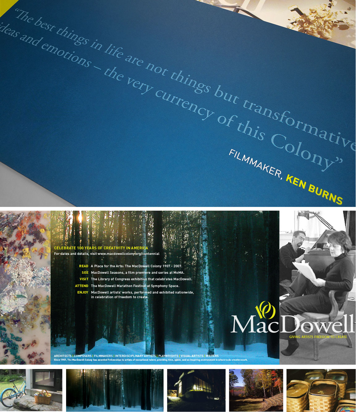 Marketing materials created for The MacDowell Colony brand identity system