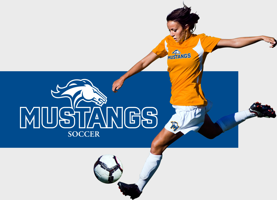 Milton Mustang sports branding logo and typography applied to soccer clothing of young athlete.