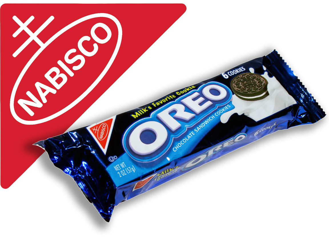 The Nabisco logo design and its application on Oreo 2 ounce package.