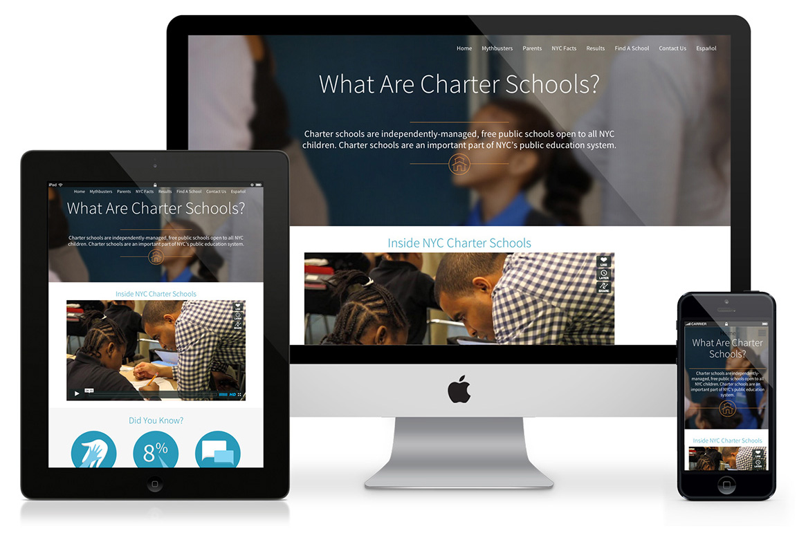 Microsite design viewed on multiple devices for nonprofit charter school center.