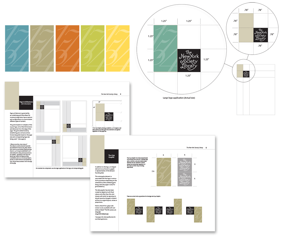 Graphic guidelines created for the library branding of The New York Society Library