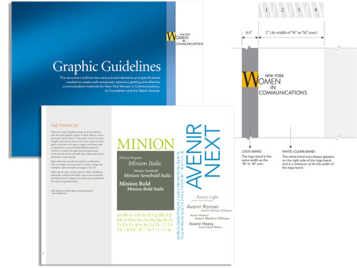 Graphic guidelines for the branding of the nonprofit New York Women In Communications and its Matrix Awards.