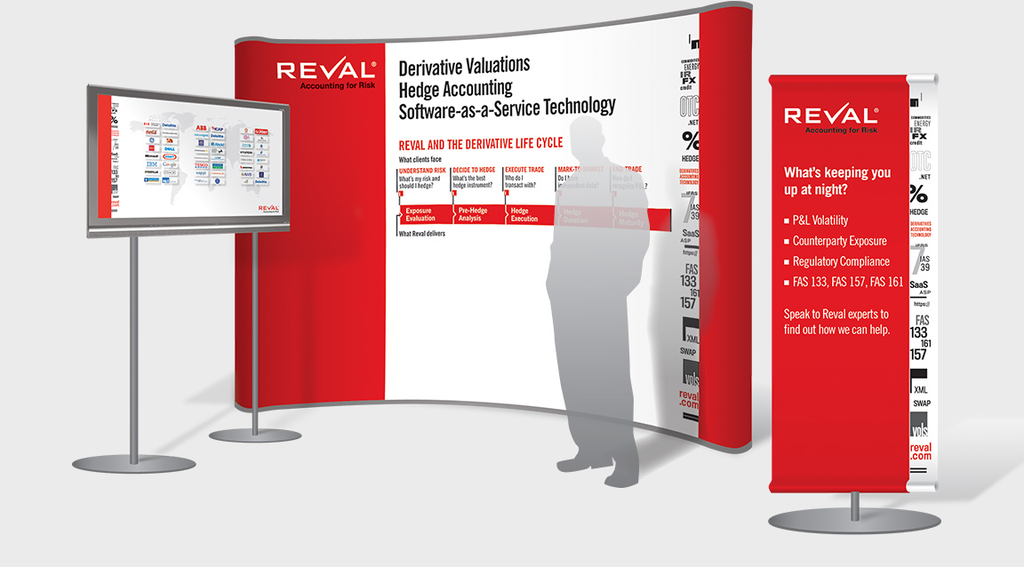 Reval branding and design applied to trade show graphics.