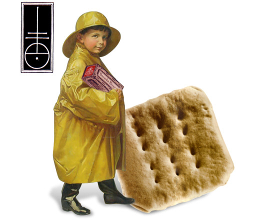 The 15th century printers mark that inspired the original Nabisco logo with the Uneeda Biscuit Boy and cracker used for advertising.