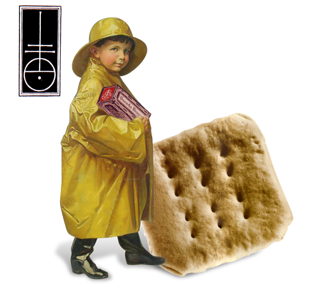 The 15th century printers mark that inspired the original Nabisco logo with the Uneeda Biscuit Boy and cracker used for advertising.