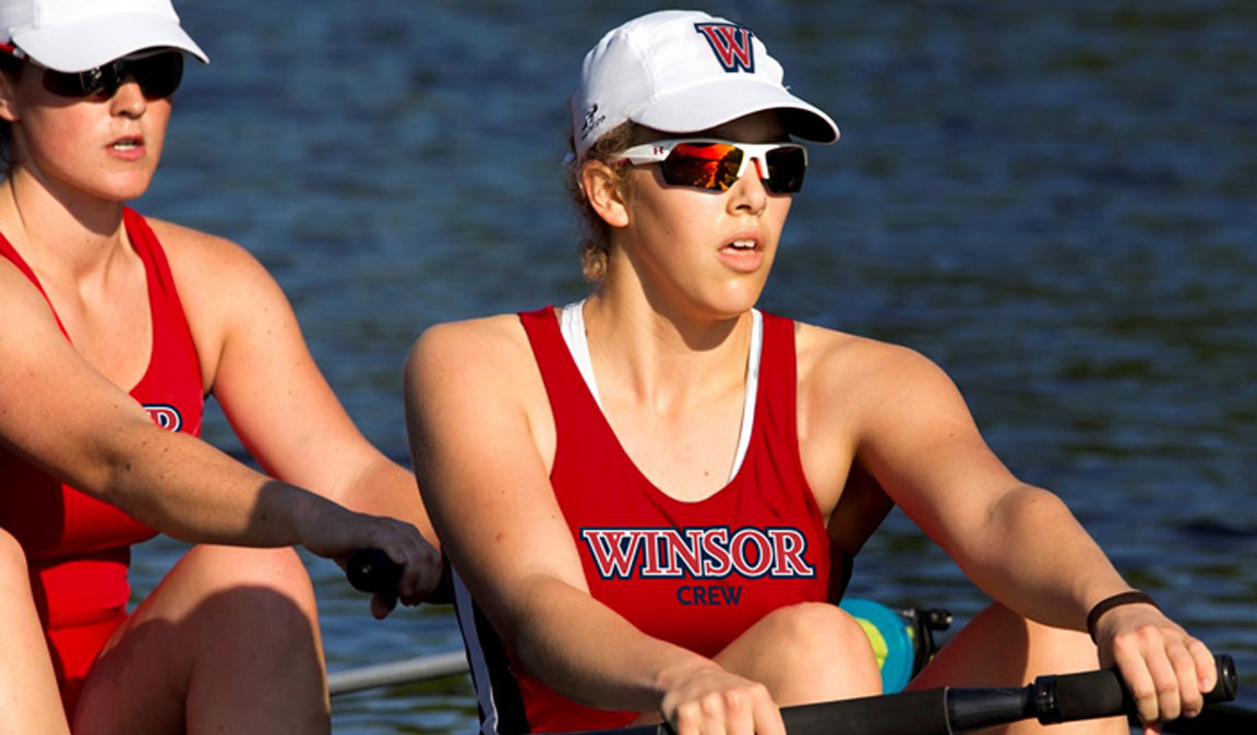 Winsor School’s Wildcat letterform and primary Winsor wordmark on crew team apparel