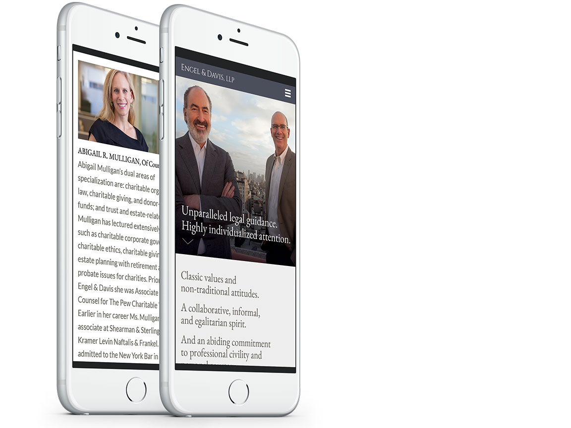 Mobile view of the website design for attorneys Engel & Davis, LLC.