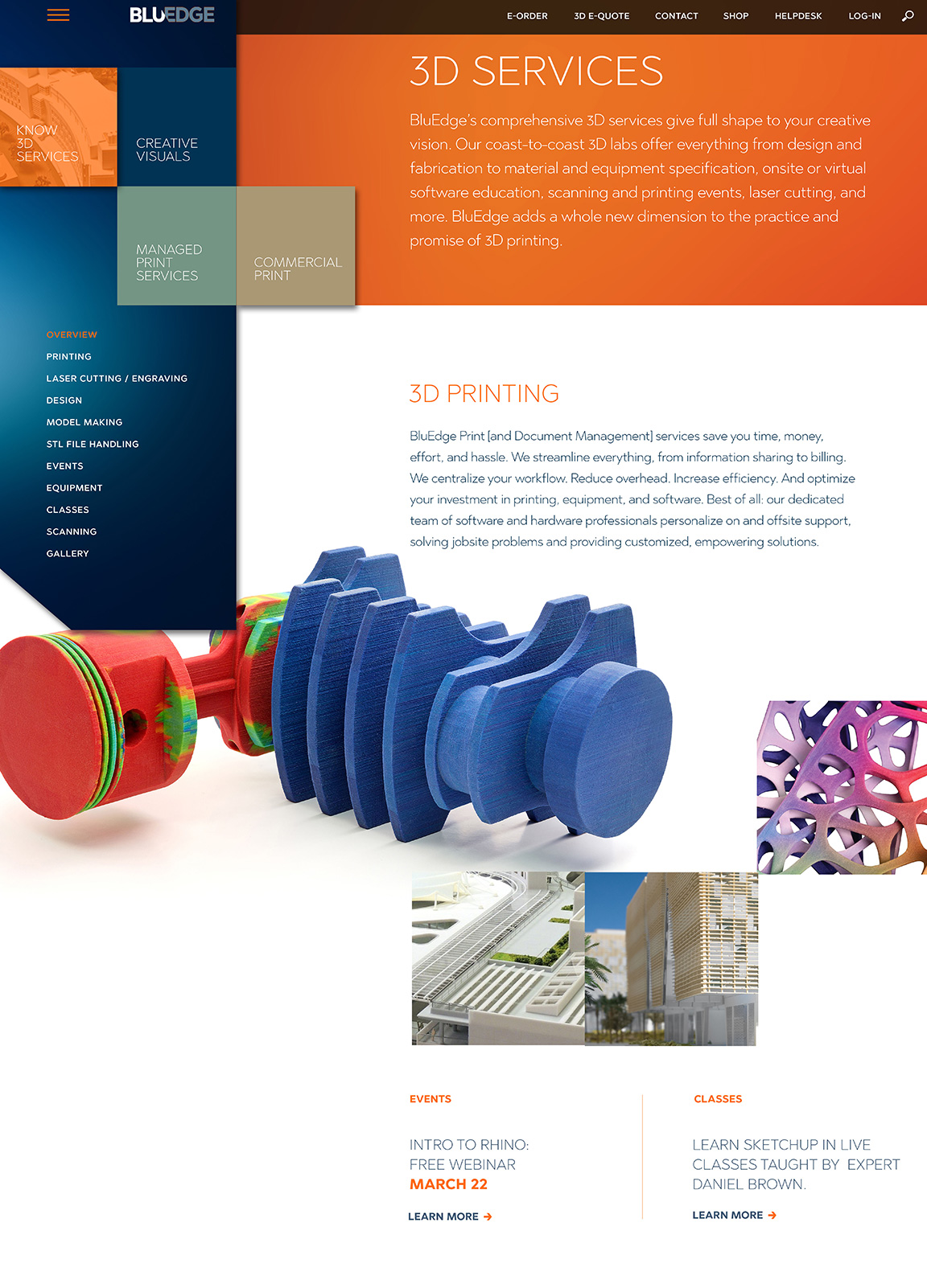 BluEdge company rebranding applied to the 3D services website page