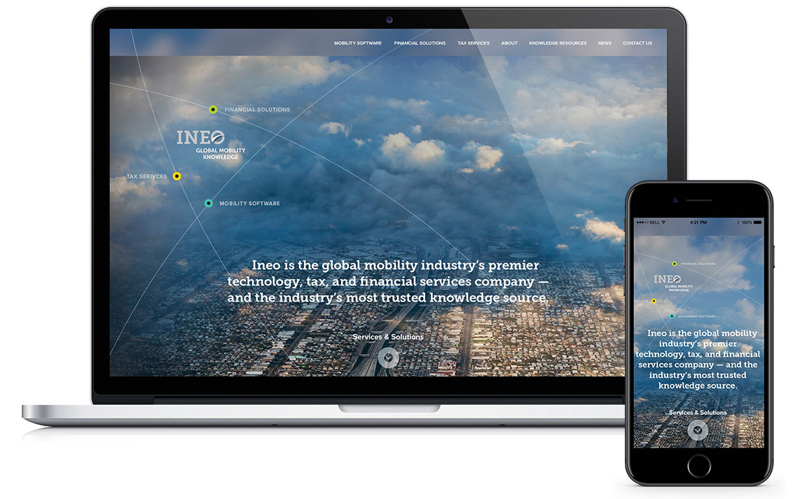 Website design as part of the strategic brand development for Ineo, a global mobility company.