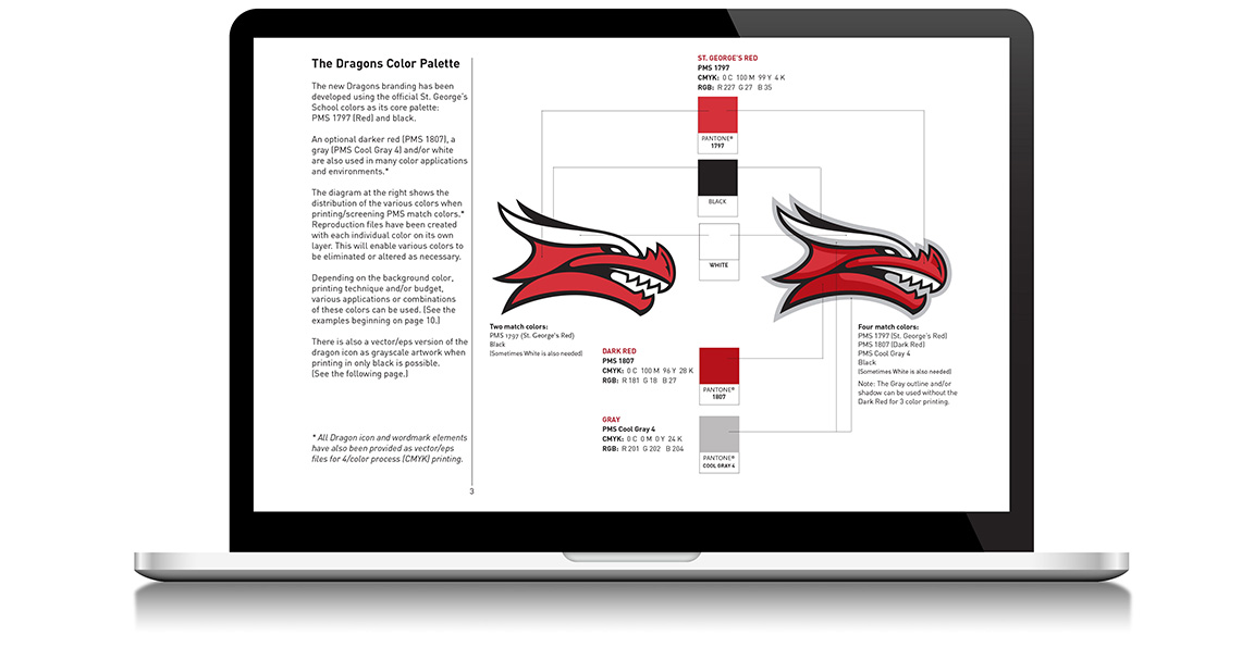 Athletic branding guidelines for St. George's School Dragon mascot