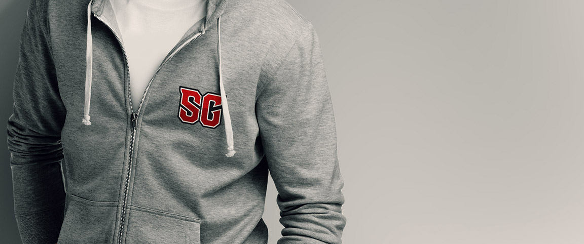 St. George's School athletic brand monogram on a hoodie