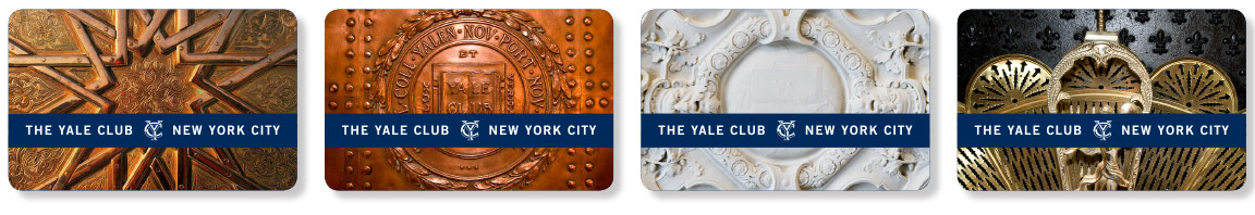 Design of The Yale Club room key cards showing application of graphic system elements.