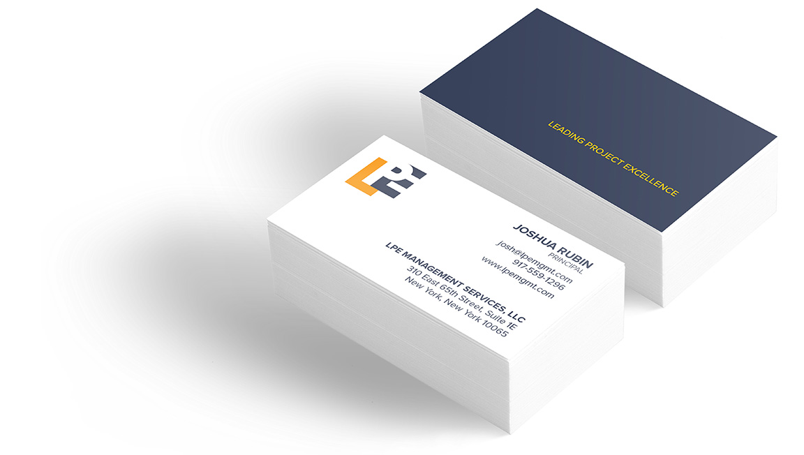 The design of LPE Management Services’ business papers as part of the updated brand identity by Bernhardt Fudyma Design Group, NY