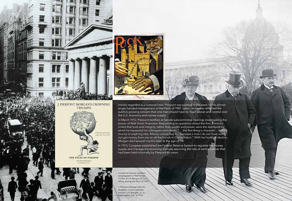 Single panel from the House of Morgan historical display designed for JPMorgan.