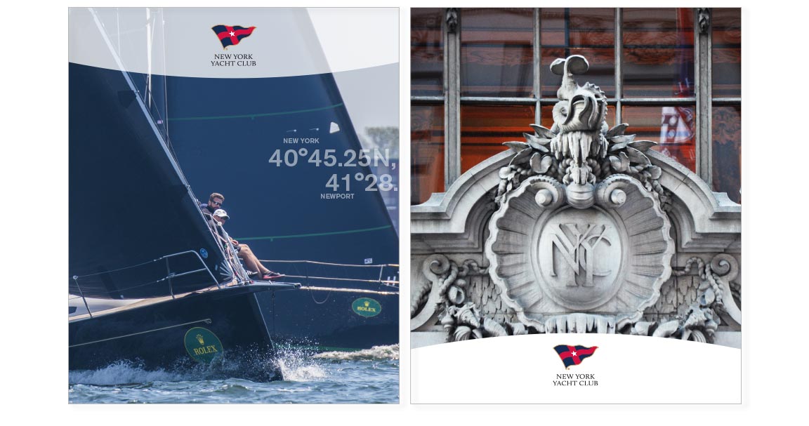 NY Yacht Club branding application to large brochures.