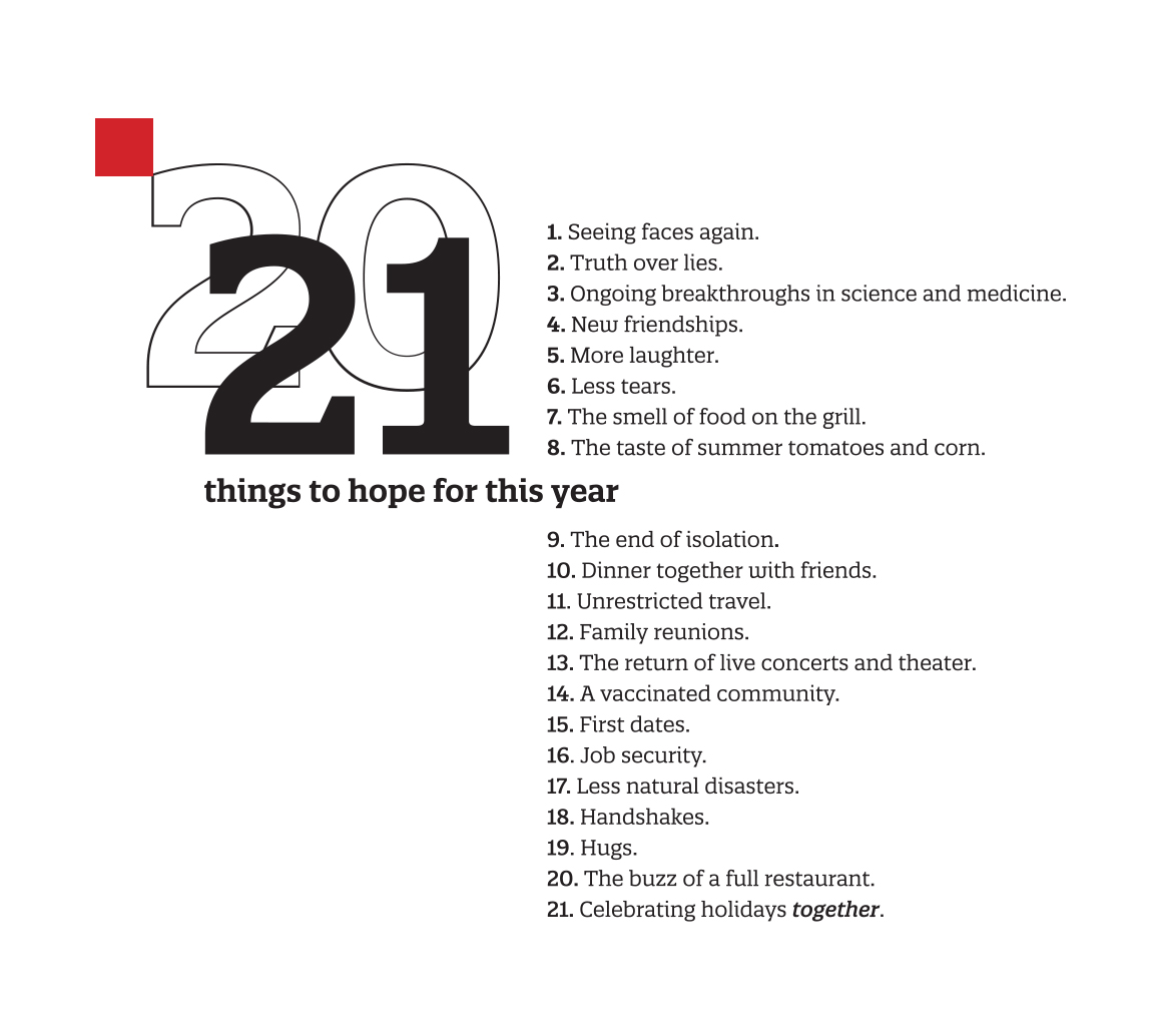 ernhardt Fudyma Design Group: list of 21 things to hope for this year. thing