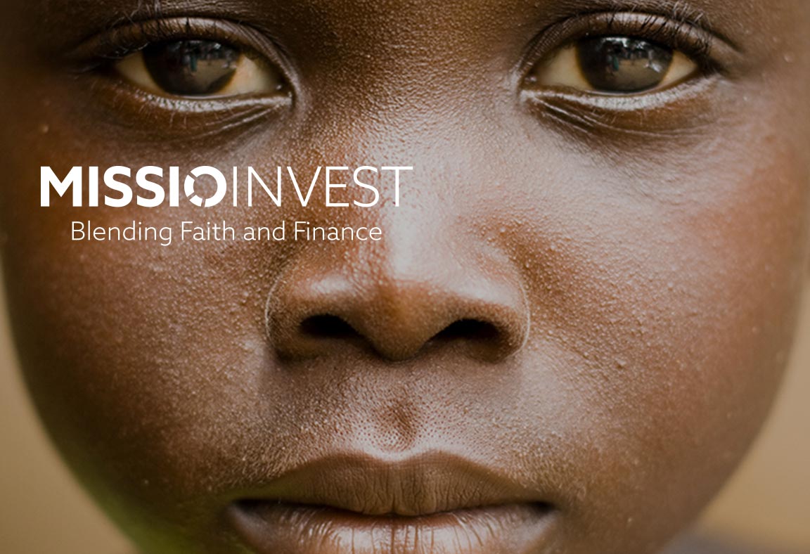 Missio Invest logo and tagline placed on a closeup of an African child’s image.