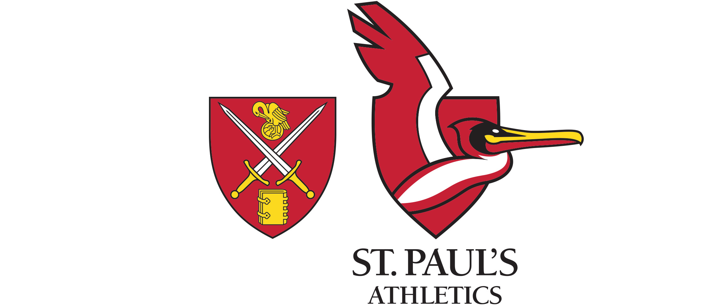 St. Paul's School official shield and the St. Paul's Athletics shield and peilcan mascot identity